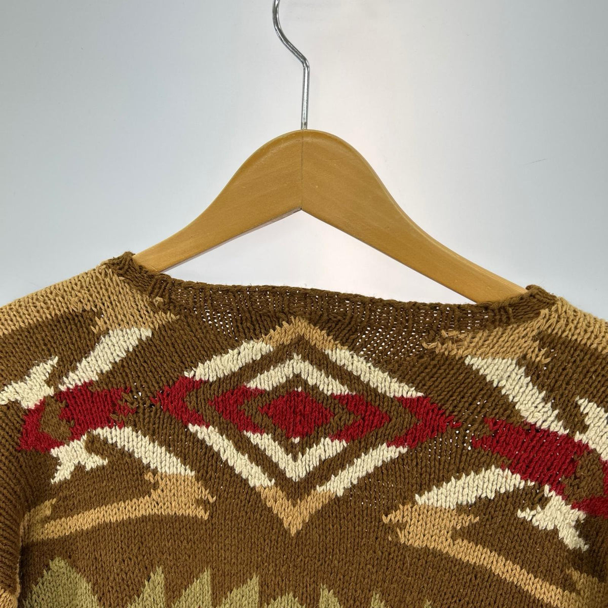 ニット 90s HAND KNIT 星条旗/ﾈｲﾃｨﾌﾞ柄 ｺｯﾄﾝ/ﾘﾈﾝ/ｼﾙｸ M M ブラウン