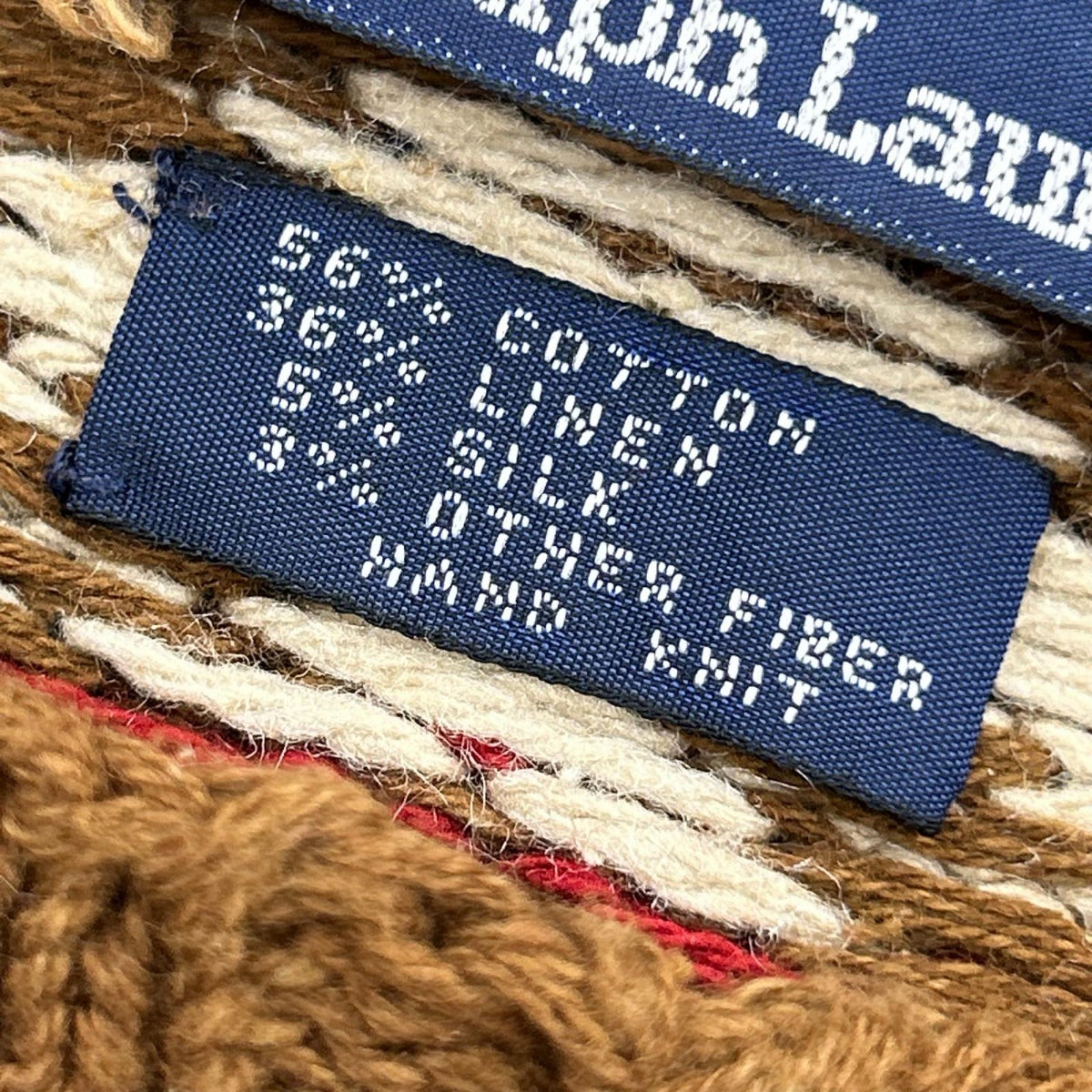 ニット 90s HAND KNIT 星条旗/ﾈｲﾃｨﾌﾞ柄 ｺｯﾄﾝ/ﾘﾈﾝ/ｼﾙｸ M M ブラウン