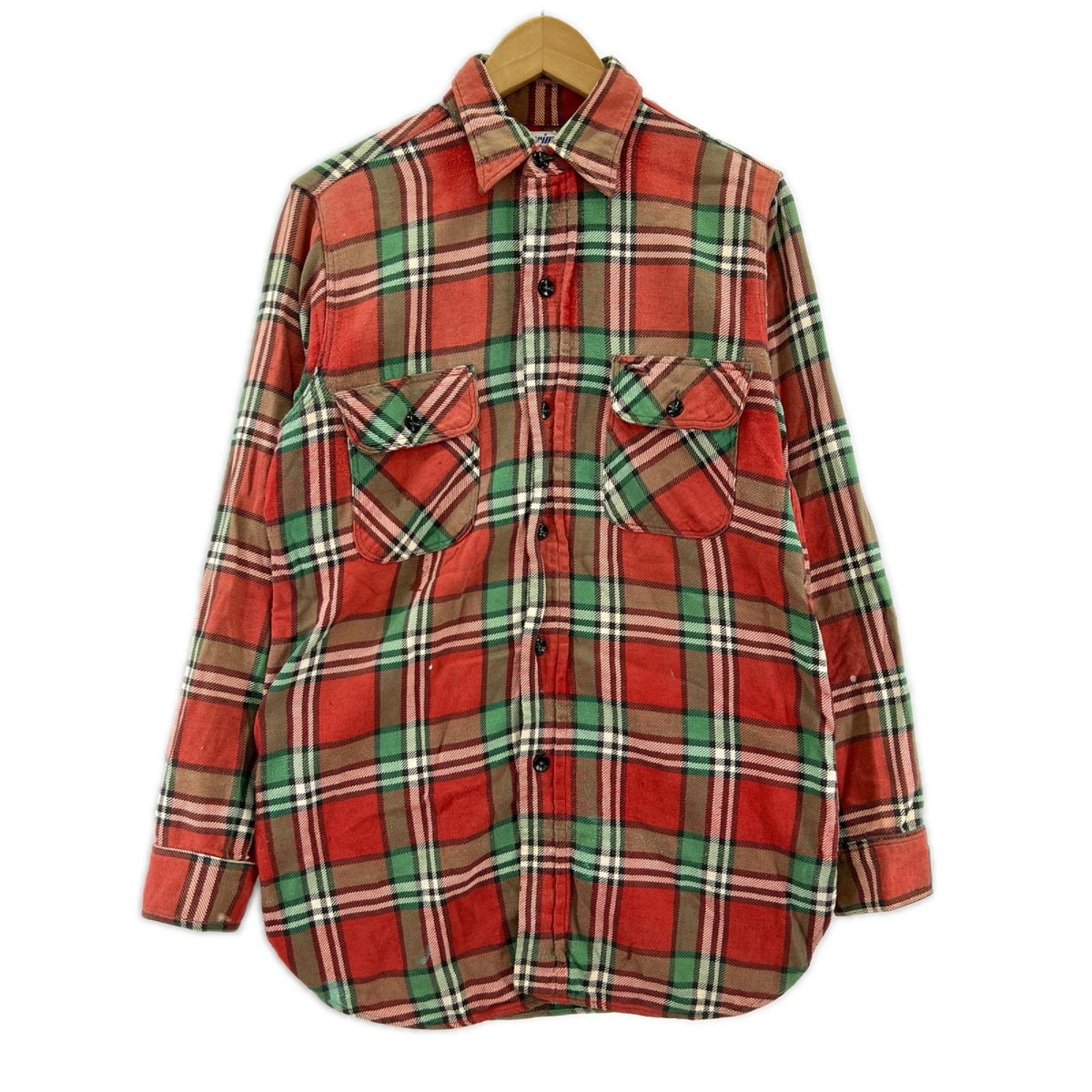 長袖シャツ Pilgrim 40s 50s マチ付きチェックネルシャツ RED (S) S