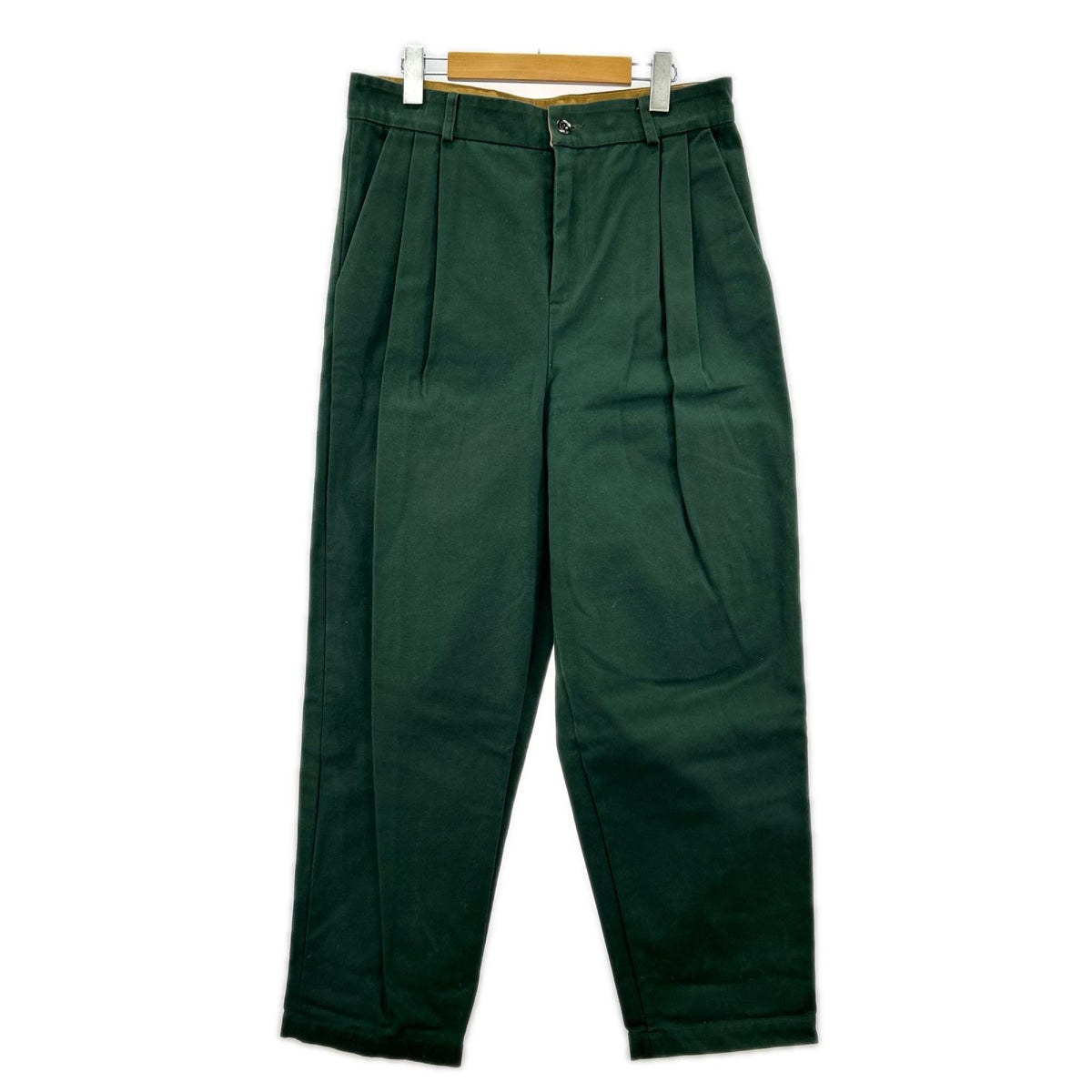 パンツ 0423048 STIFF COTTON 2-TUCK TROUSERS 緑 グリーン