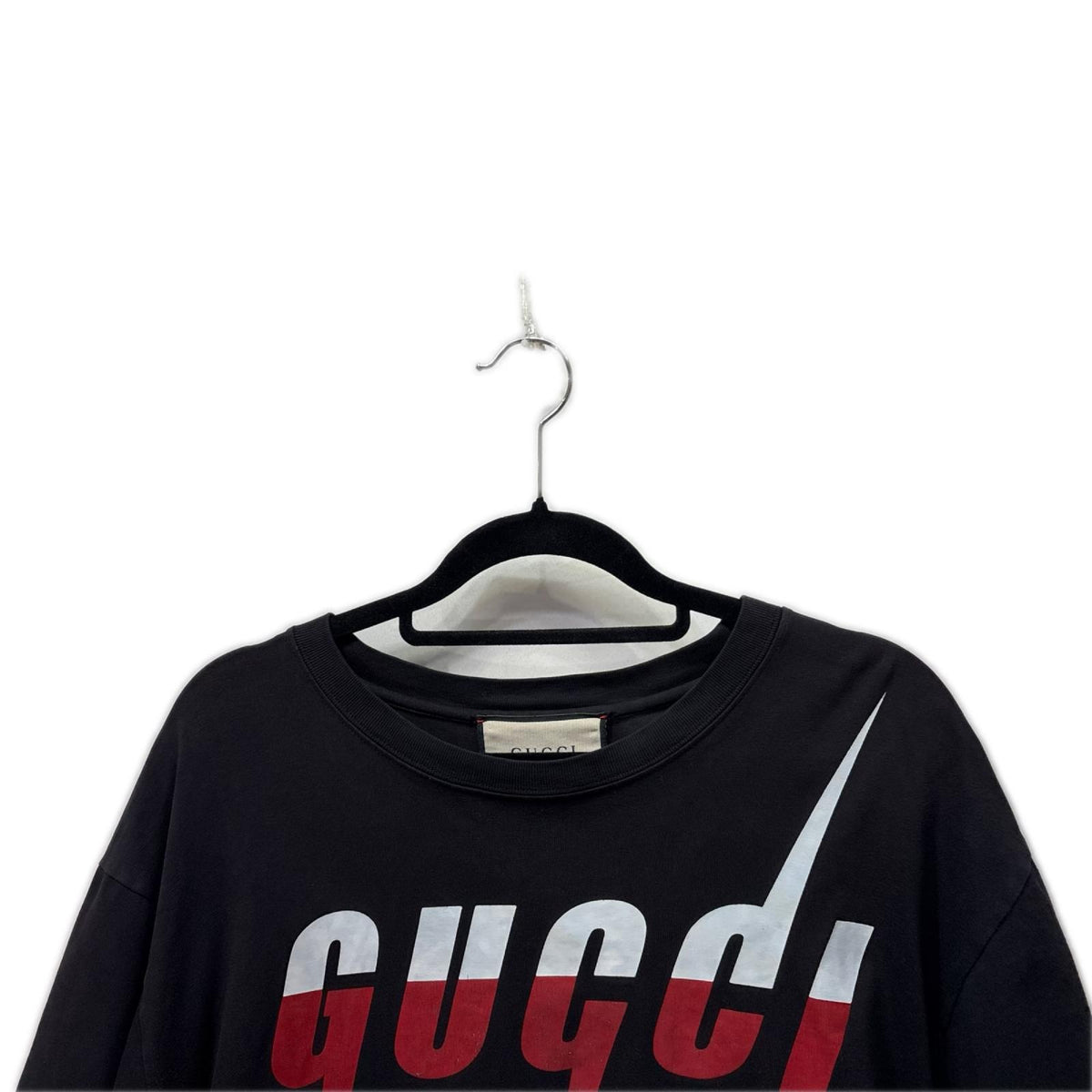 GUCCI ﾌﾞﾚｰﾄﾞﾛｺﾞﾌﾟﾘﾝﾄTｼｬﾂ 黒 (M) M