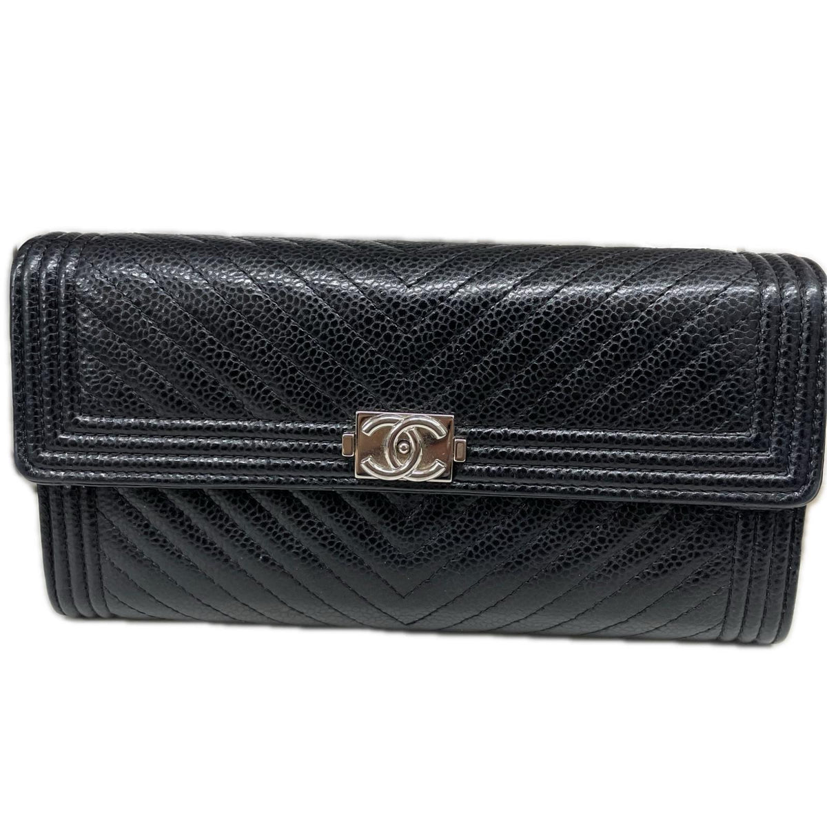 ボーイシャネル ロングフラップ シルバー金具 黒 A80286