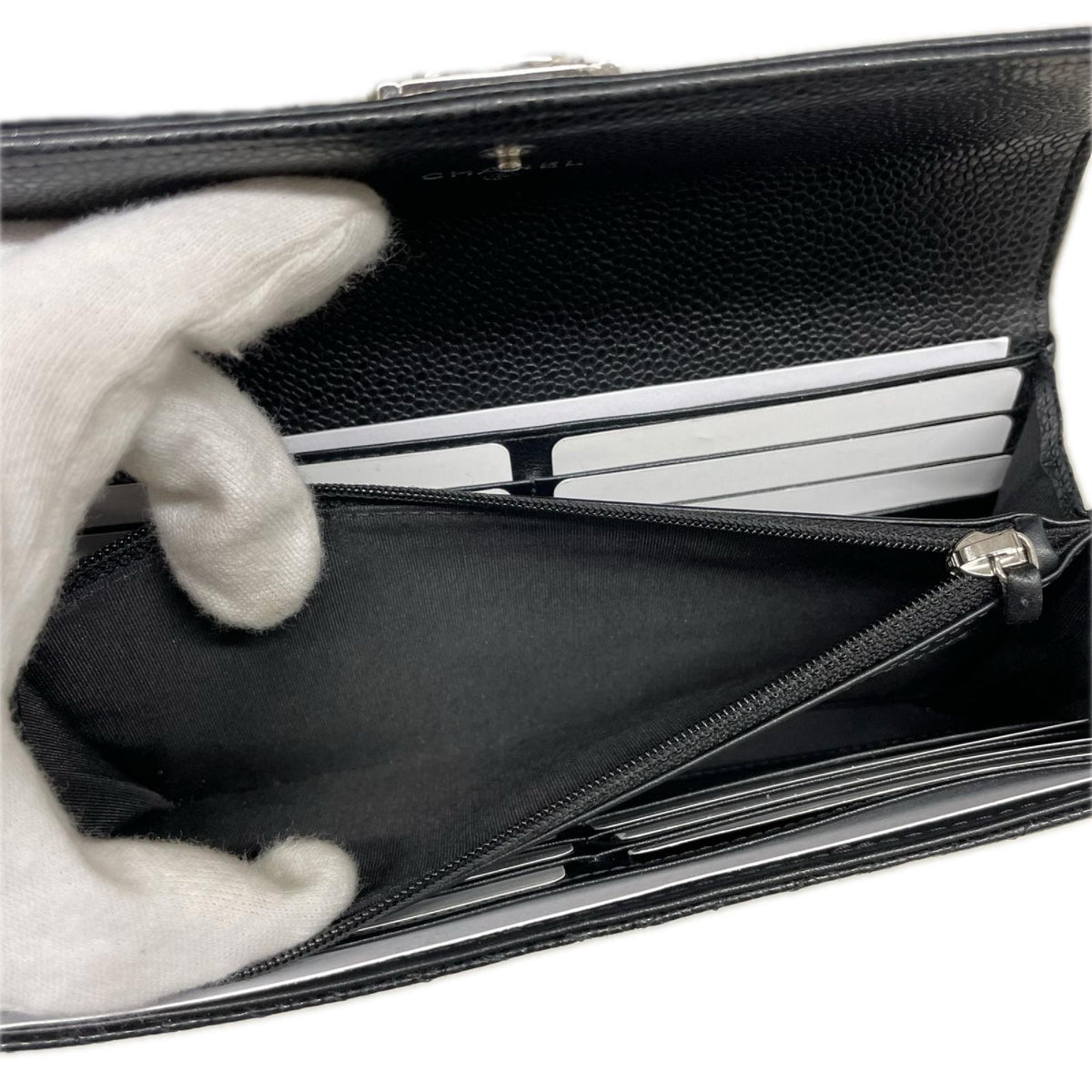 ボーイシャネル ロングフラップ シルバー金具 黒 A80286