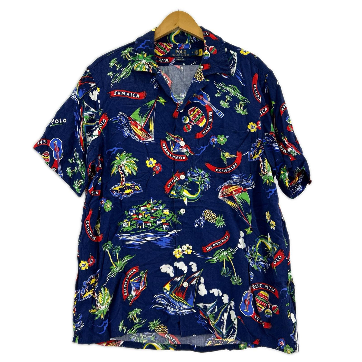 半袖シャツ ｱﾛﾊｼｬﾂ ｵｰﾌﾟﾝｶﾗｰ ｼﾞｬﾏｲｶ柄 (M) M