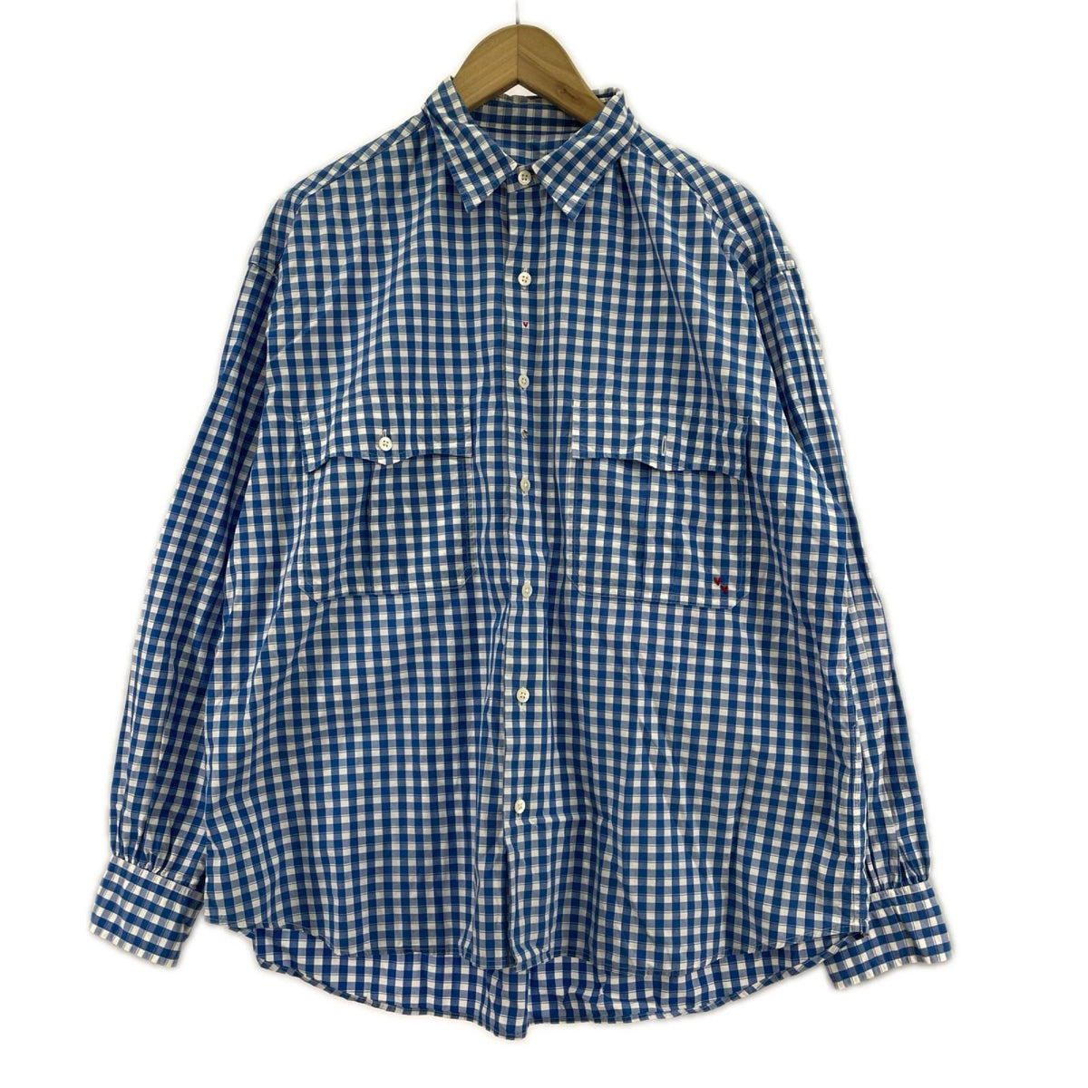 長袖シャツ ROLL UP HEATHER GINGHAM CHECK SHIRT-M M ブルー