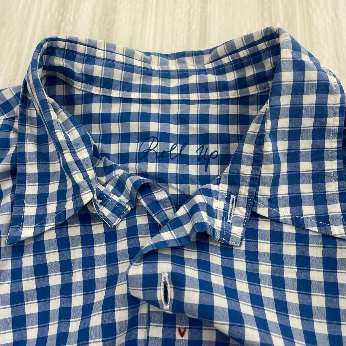 長袖シャツ ROLL UP HEATHER GINGHAM CHECK SHIRT-M M ブルー