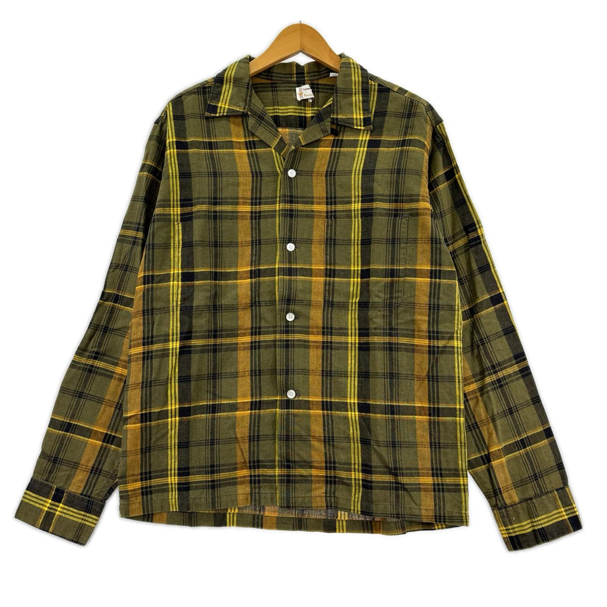 長袖シャツ 60S 開襟 ﾁｪｯｸｼｬﾂ 緑黄 (M) M