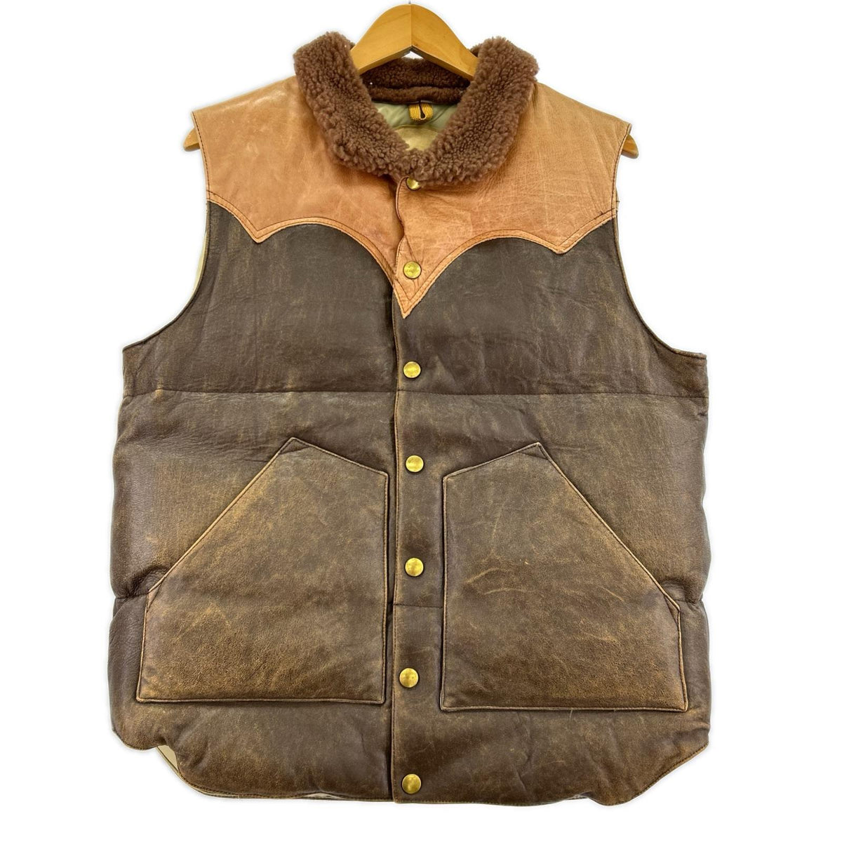 ダウンベスト WAREHOUSE LEATHER YOKE T/C DOWN VEST M BRW M ブラウン