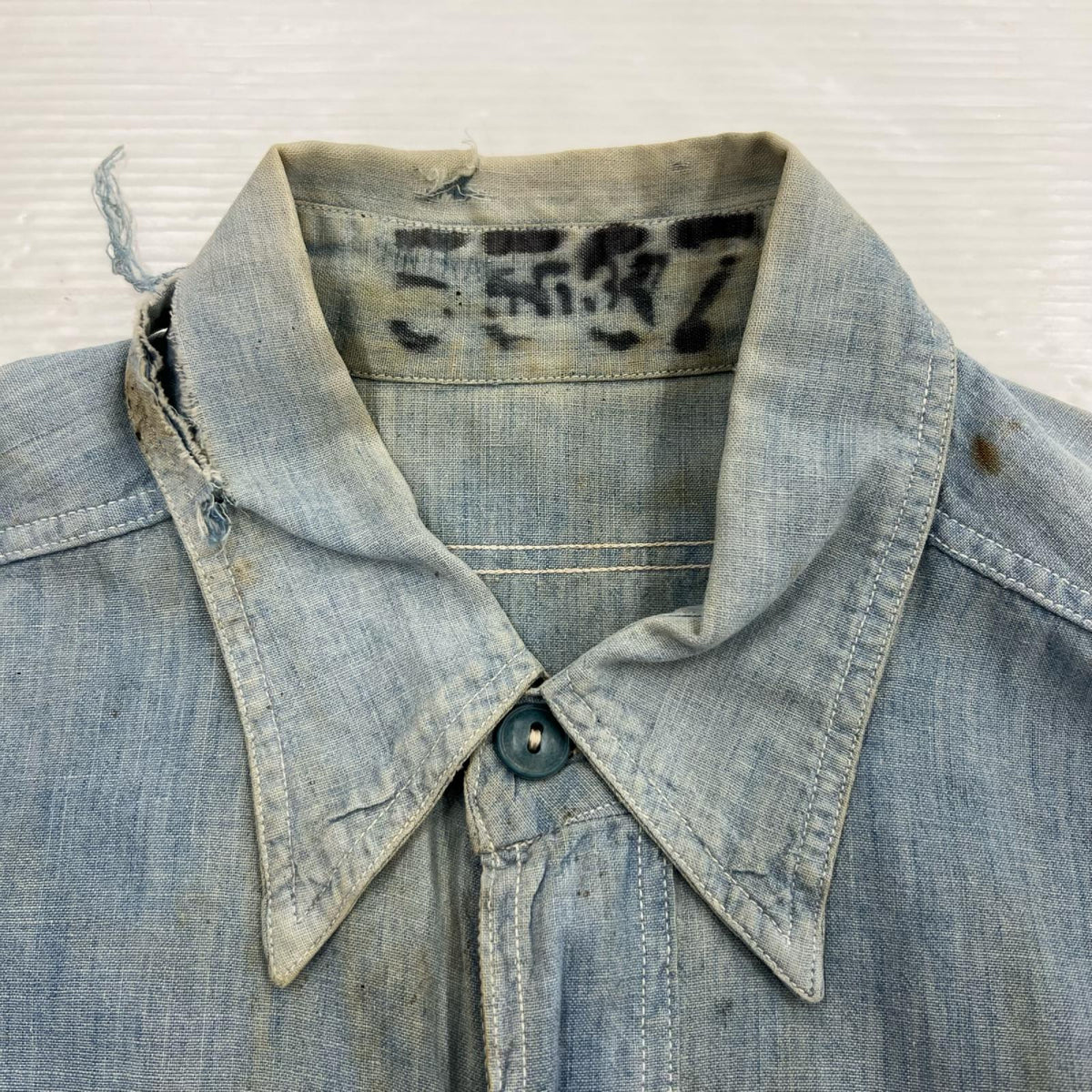 長袖シャツ 40s-50s USN マチ付き シャンブレーシャツ ブルー