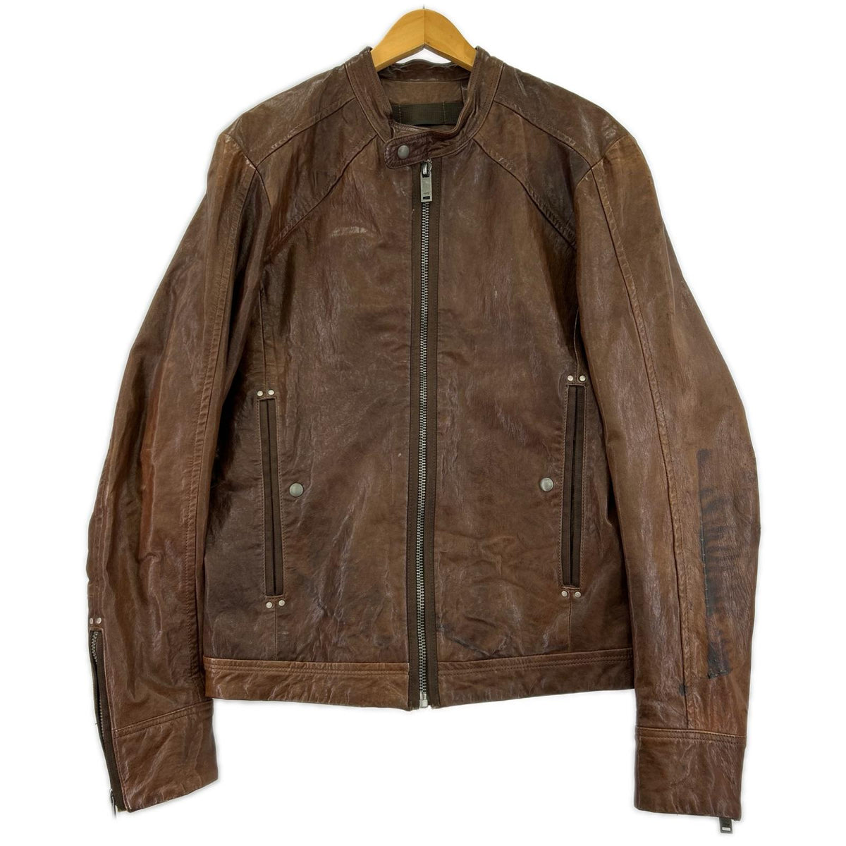 レザージャケット DIESEL 羊革 ｼﾝｸﾞﾙﾗｲﾀﾞｰｽｼﾞｬｹｯﾄ S 茶 S ブラウン