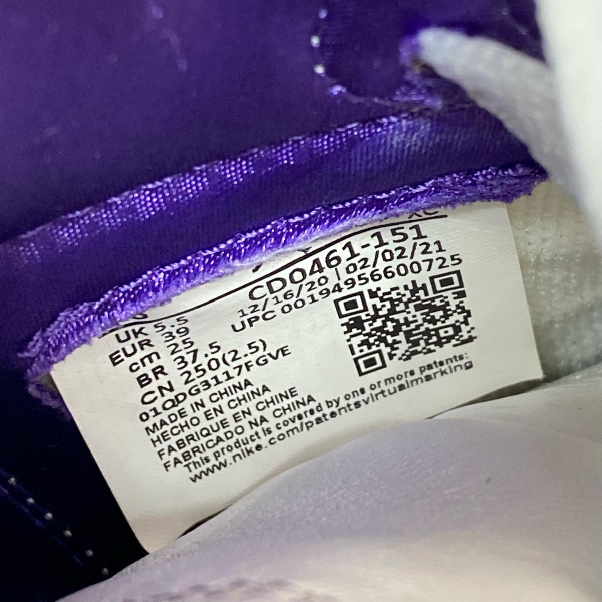 スニーカー Air Jordan 1 High OG Court Purple 25cm (US7 UK6 1/2 EU40) ホワイト