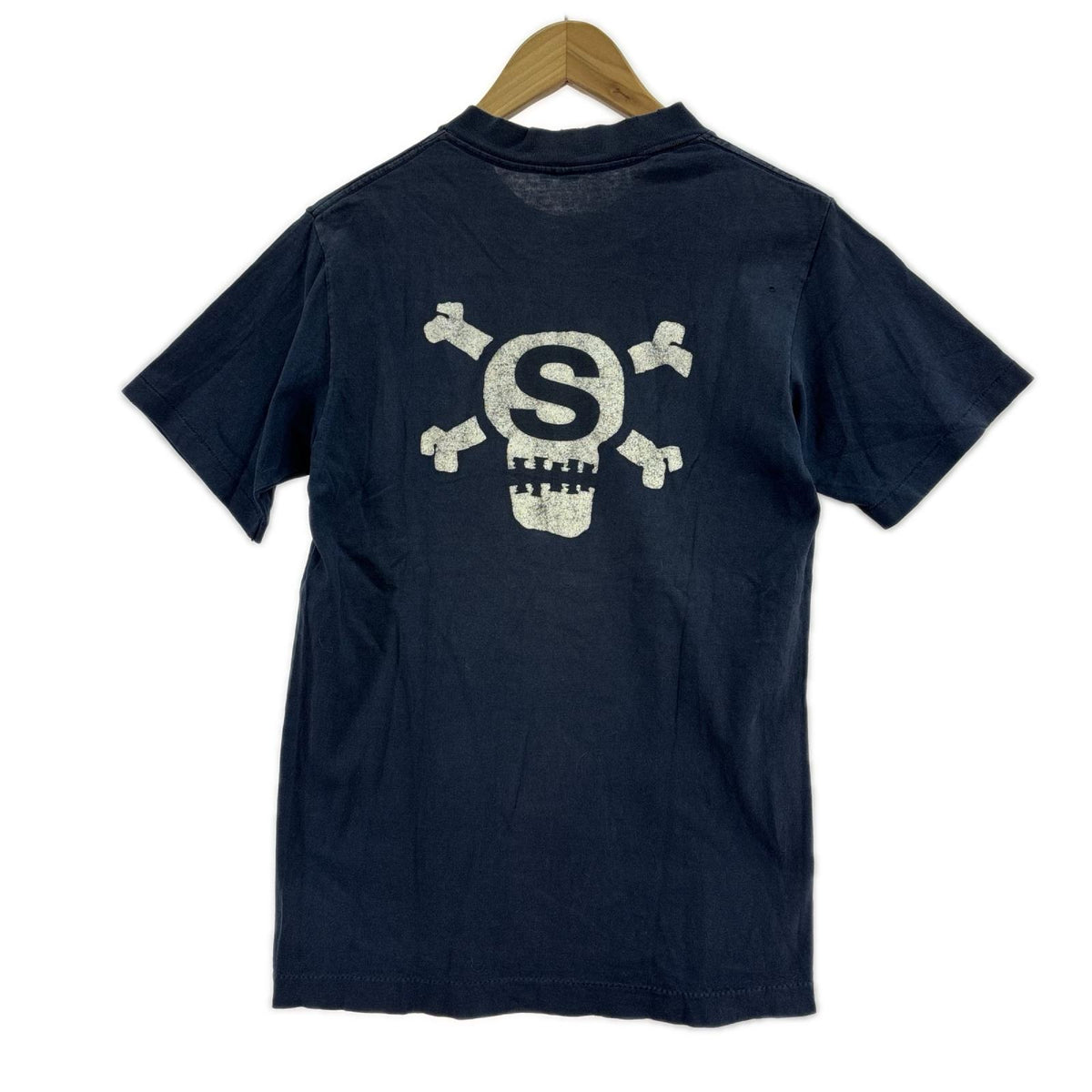 半袖Ｔシャツ 90s/白ﾀｸﾞ/ｽｶﾙTee/紺 S ネイビー