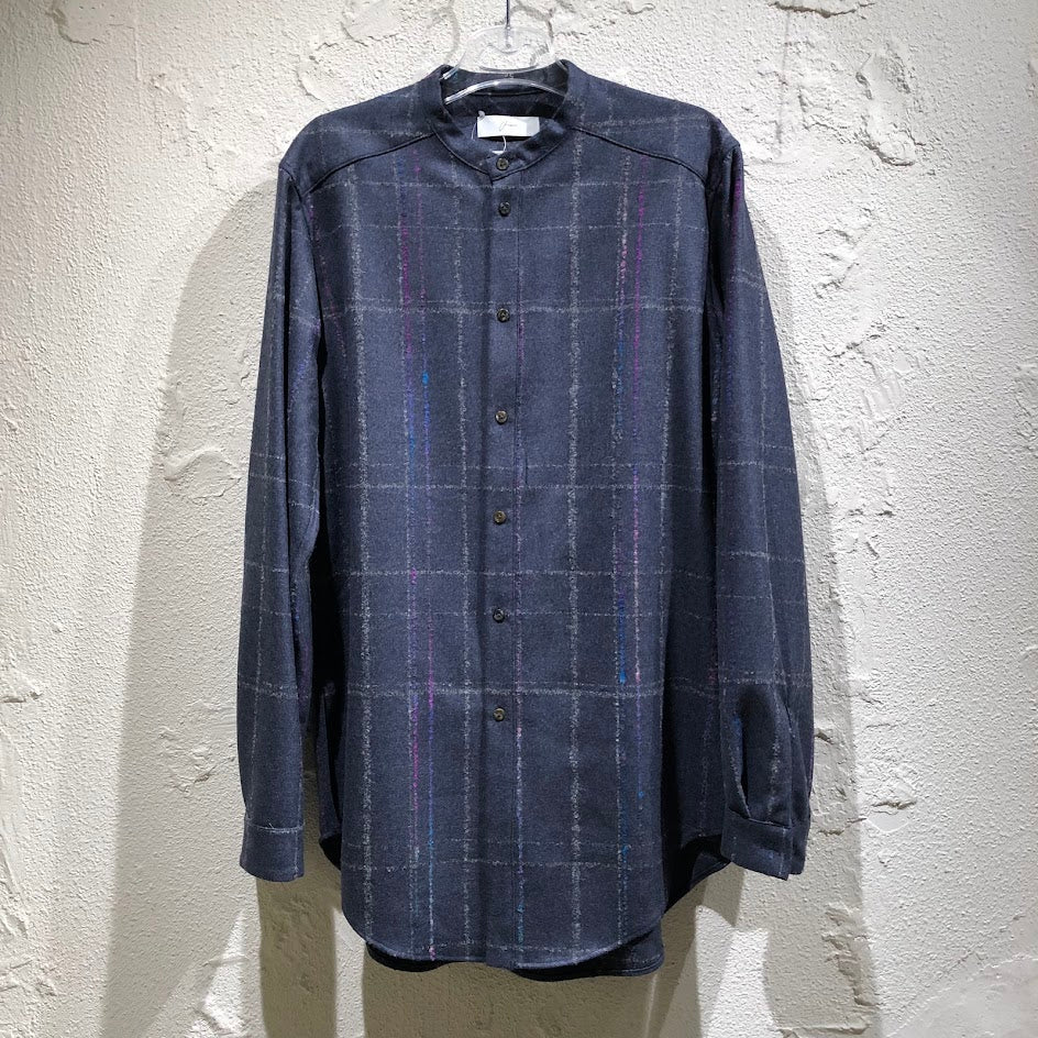 長袖シャツ 22AW Gradation Grid Shirt スタンドカラーウールシャツ