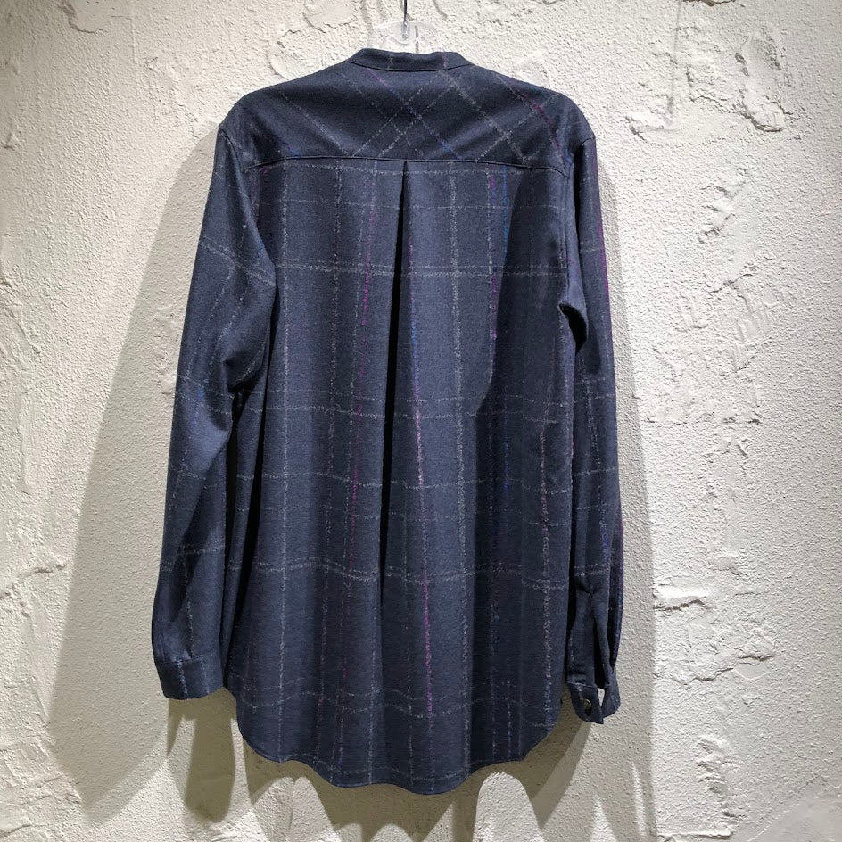 長袖シャツ 22AW Gradation Grid Shirt スタンドカラーウールシャツ