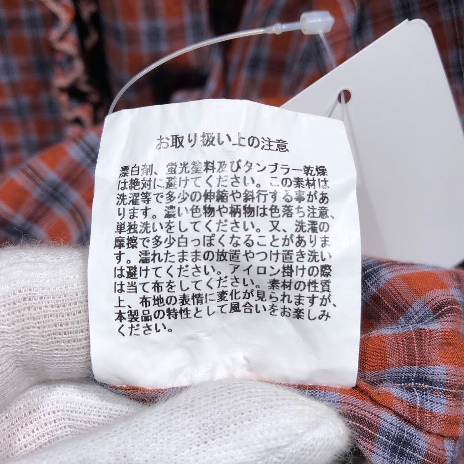 長袖シャツ dhal フロントフリルチェックシャツ