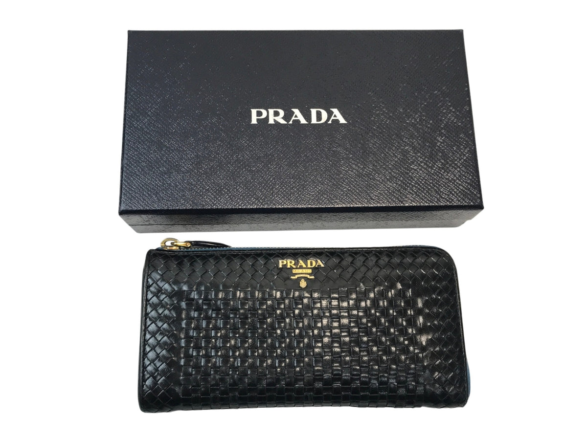 PRADA 編み込みレザー L字ファスナー 長財布 1M1183
