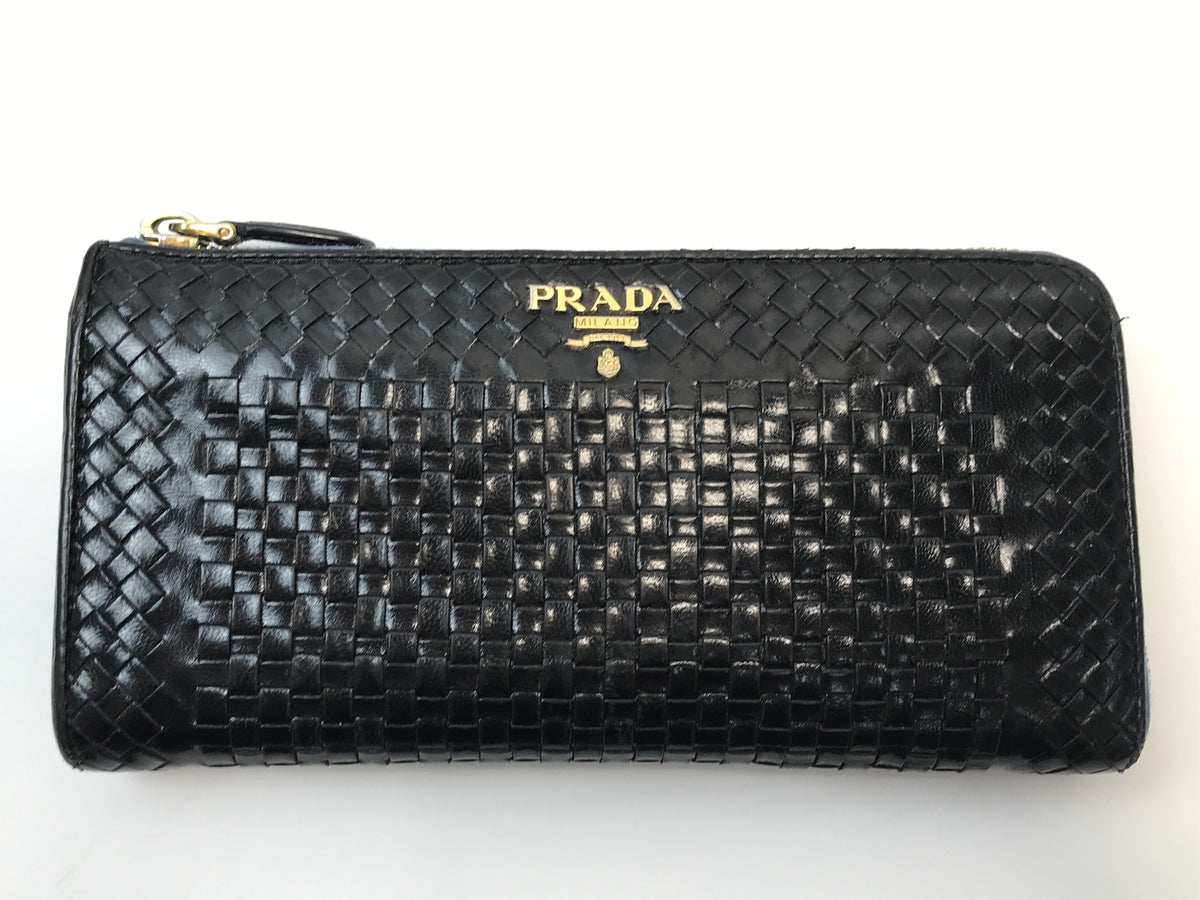 PRADA 編み込みレザー L字ファスナー 長財布 1M1183