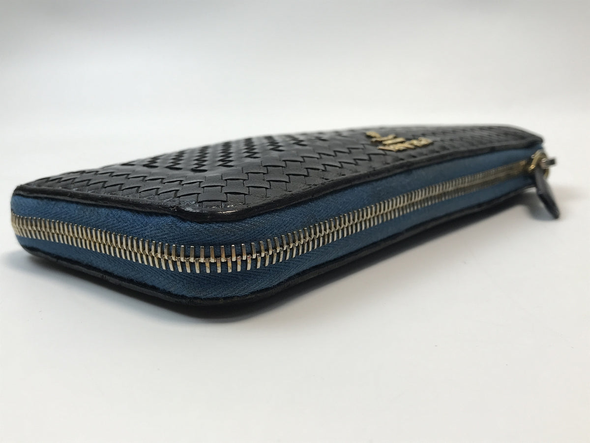 PRADA 編み込みレザー L字ファスナー 長財布 1M1183