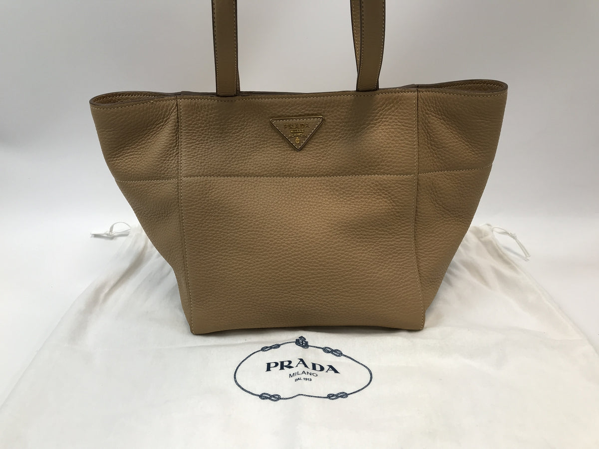 PRADA/レザー/トートバッグ/ベージュ