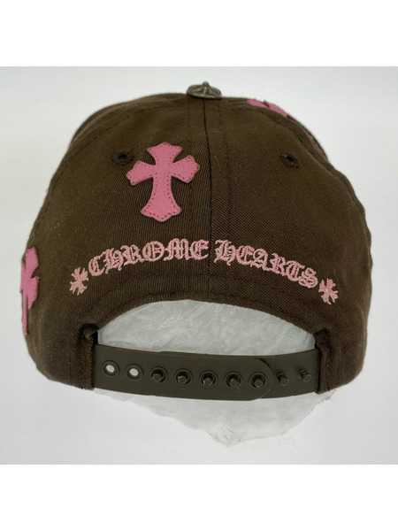 CHROME HEARTS キャップ セメタリーレザークロスパッチトラッカーキャップ 茶/ピンク
