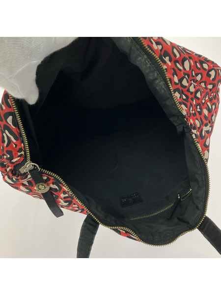 MONCLER レオパードナイロントートバッグ レッド