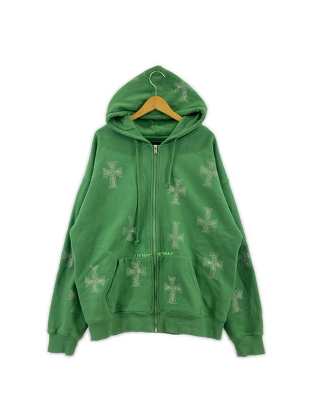 Unknown パーカー Cross Rhinestone Zip Up Hoodie XL