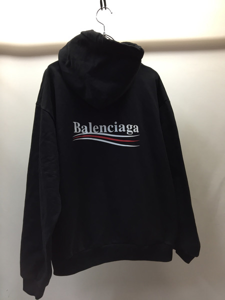 BALENCIAGA ウェーブロゴ プリントパーカー L ブラック