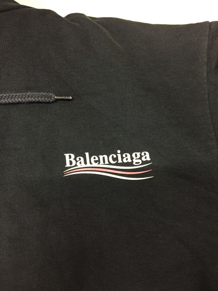 BALENCIAGA ウェーブロゴ プリントパーカー L ブラック