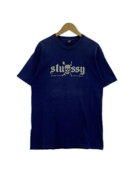 STUSSY 半袖Tシャツ・カットソー USA製 パイレーツ ロゴ S/Sカットソー 紺 L