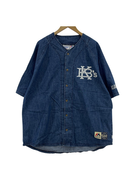 Keboz×Majestic DENIM BASEBALL SHIRT XL