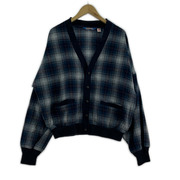 80s PENDLETON USA製 チェック ウールカーディガン 青 (L)