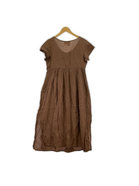 Max Mara 半袖ワンピース リネン 前ボタン 茶
