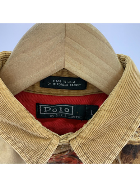 POLO RALPH LAUREN 80s USA製 緑タグ SPORTSMAN 総柄シャツ L ベージュ[値下]