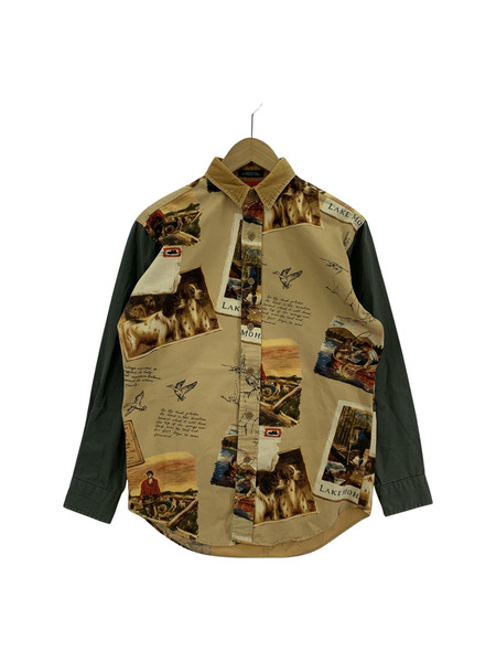 POLO RALPH LAUREN 80s USA製 緑タグ SPORTSMAN 総柄シャツ L ベージュ[値下]