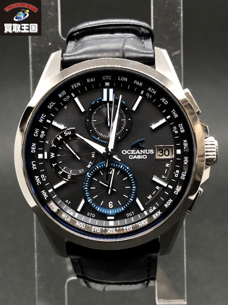 CASIO OCEANUS ソーラー腕時計 レザーベルト 銀黒