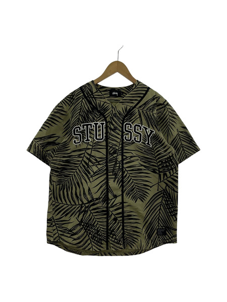 STUSSY 総柄ベースボールシャツ カーキ （L）