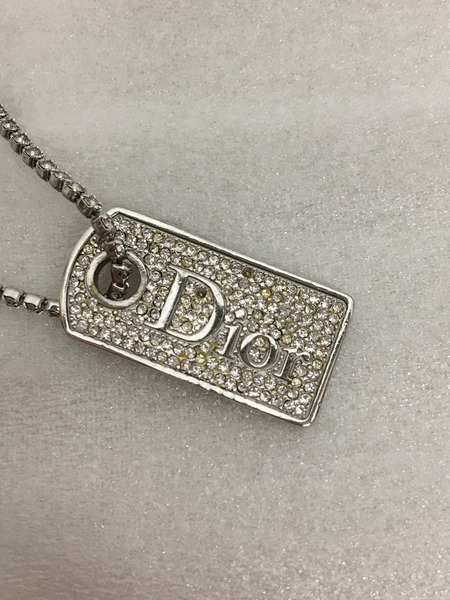 Dior ロゴプレート ラインストーンネックレス