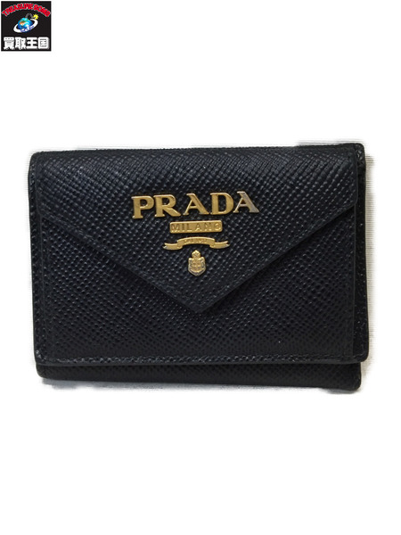 PRADA/サフィアーノレザー/3つ折り/コンパクトウォレット/ネイビー