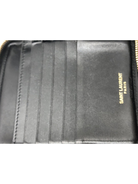 コンパクトウォレット ラウンドファスナー/二つ折り財布/レザー/ブラック