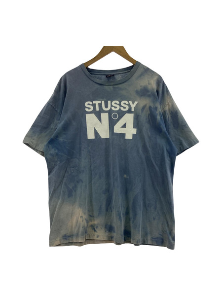 90s STUSSY USA製 紺タグ N°4 S/S Tシャツ(L) ブルータイダイ系