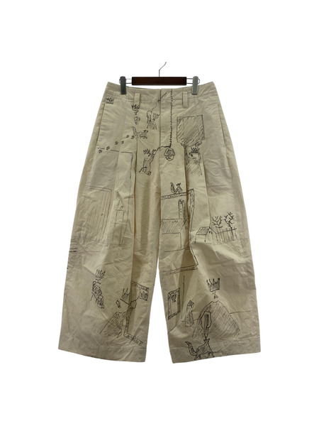 SHINYAKOZUKA BAGGY WITH DRAWING ハンドペイント ワイドパンツ M アイボリー