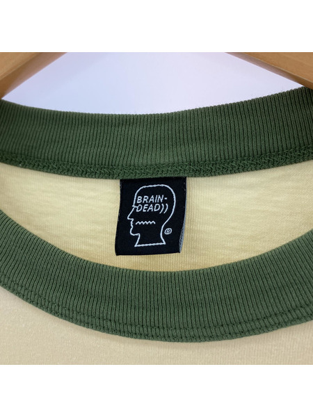 BRAIN DEAD 半袖Tシャツ・カットソー リンガーTシャツ (M) イエロー×オリーブ