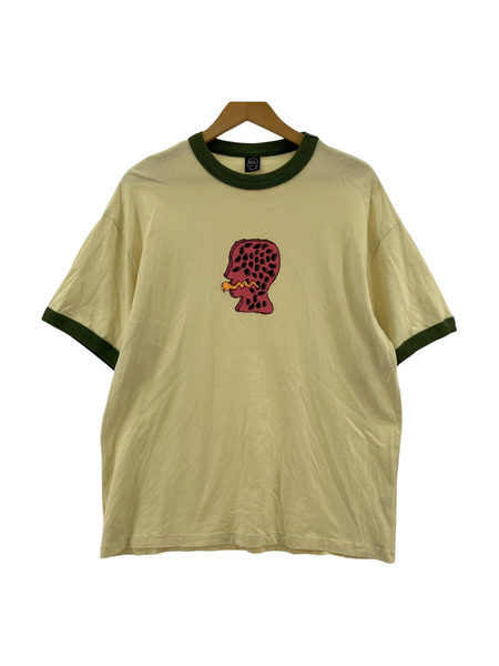 BRAIN DEAD 半袖Tシャツ・カットソー リンガーTシャツ (M) イエロー×オリーブ