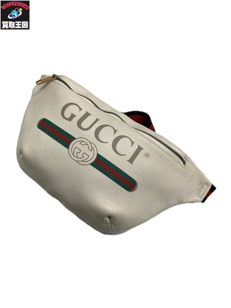GUCCI ロゴプリントボディバック レザー ホワイト