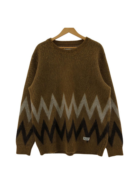 WACKO MARIA ZIGZAG MOHAIR CREW NECK SWEATER L 19FW-WMK-KN11