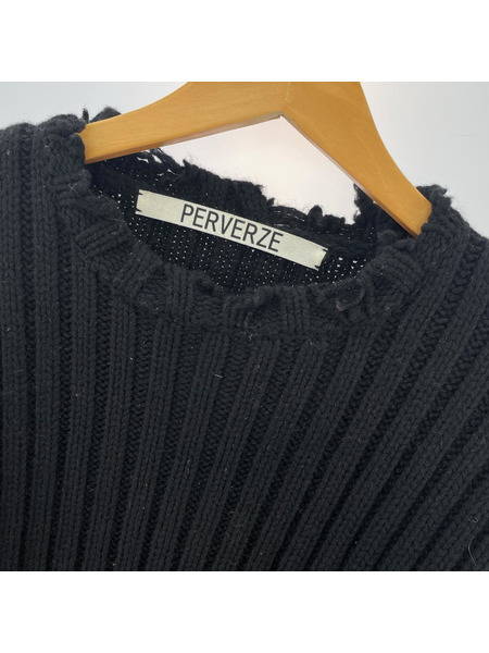 PERVERZE ニット・セーター リブクラッシュニット 黒 (F)