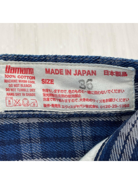 YAMANE Lot.7550 チェックショーツ W36 ネイビー