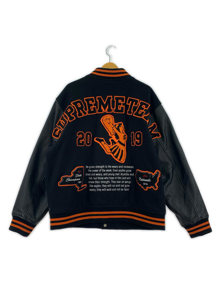 Supreme 19AW Team Varsity Jacket 袖レザースタジャン XL ブラック×オレンジ