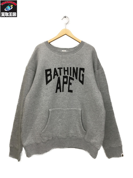 A BATHING APE ロゴプリント フロントポケット スウェット 灰 L