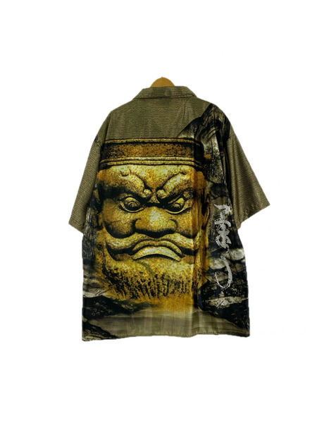 90s頃 信 TRUST 金剛力士像ノ顔面総柄シャツ (2XL) ゴールドカラー